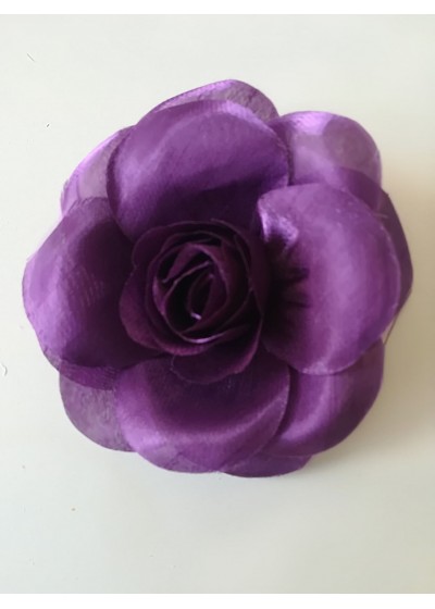 Цвете за коса или брошка - сатенена роза в цвят тъмно виолетово